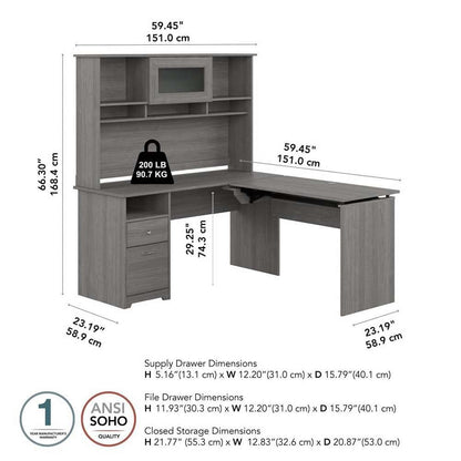 Bush Furniture - Cabot 60W 3 Position Sit to Stand L Shaped Desk with Hutch in Modern Gray - CAB045MG veiw 10