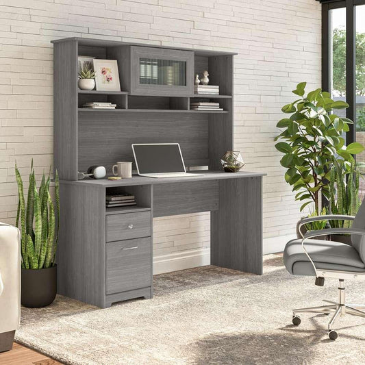 Bush Furniture - Cabot 60W Computer Desk with Hutch in Modern Gray - CAB042MG veiw 2