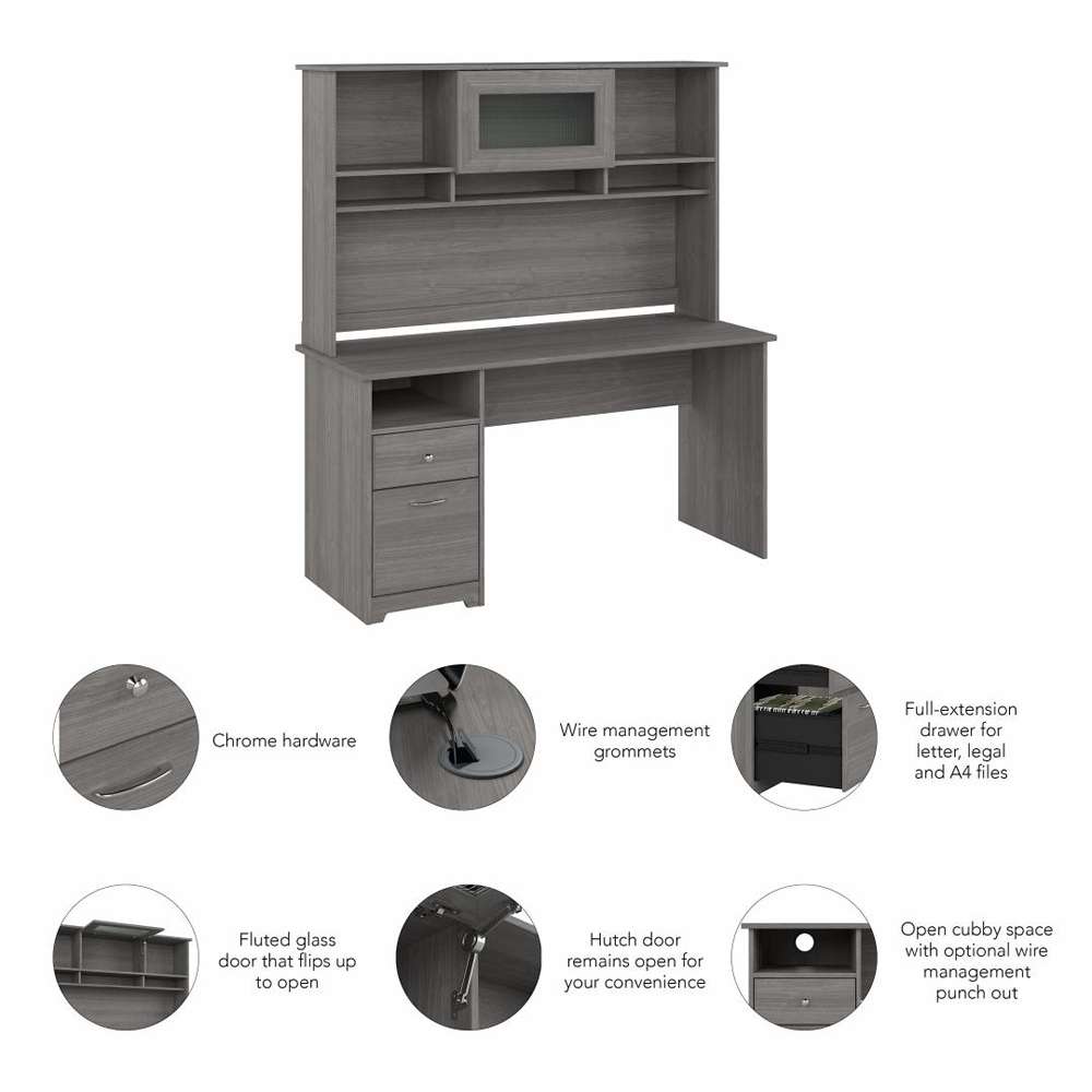 Bush Furniture - Cabot 60W Computer Desk with Hutch in Modern Gray - CAB042MG veiw 3