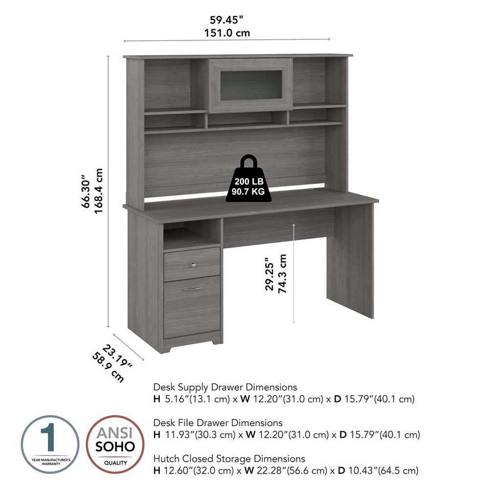 Bush Furniture - Cabot 60W Computer Desk with Hutch in Modern Gray - CAB042MG veiw 7