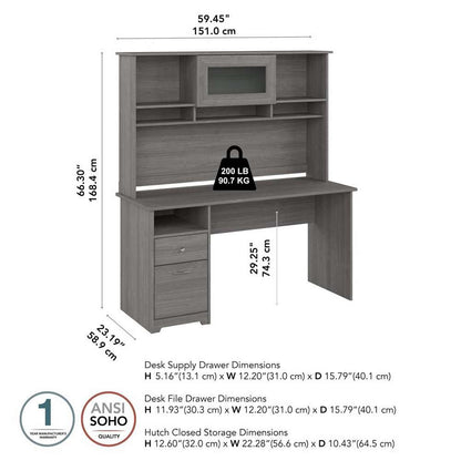 Bush Furniture - Cabot 60W Computer Desk with Hutch in Modern Gray - CAB042MG veiw 7