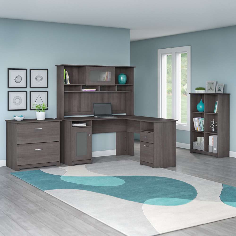 Bush Furniture - Cabot 60W L Shaped Computer Desk in Heather Gray - WC31730K veiw 6