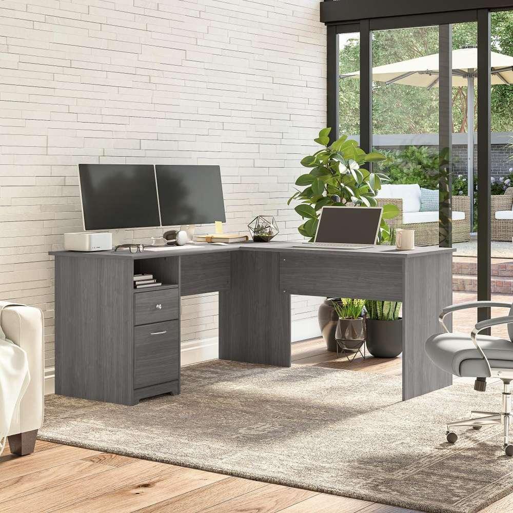 Bush Furniture - Cabot 60W L Shaped Computer Desk with Drawers in Modern Gray - CAB044MG veiw 2