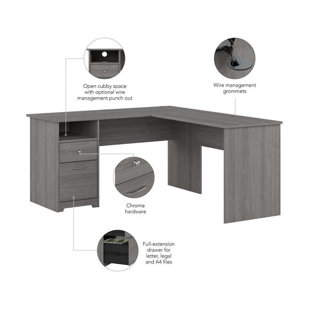 Bush Furniture - Cabot 60W L Shaped Computer Desk with Drawers in Modern Gray - CAB044MG veiw 3