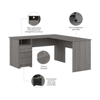 Bush Furniture - Cabot 60W L Shaped Computer Desk with Drawers in Modern Gray - CAB044MG veiw 3
