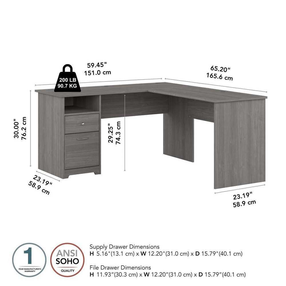 Bush Furniture - Cabot 60W L Shaped Computer Desk with Drawers in Modern Gray - CAB044MG veiw 7