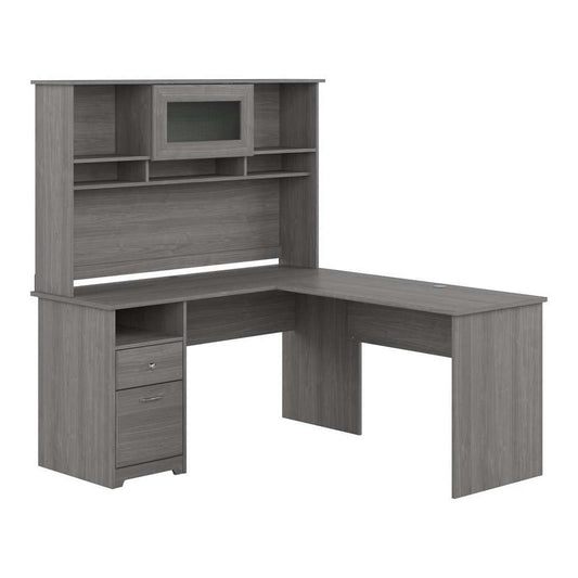Bush Furniture - Cabot 60W L Shaped Computer Desk with Hutch and Drawers in Modern Gray - CAB046MG veiw 1