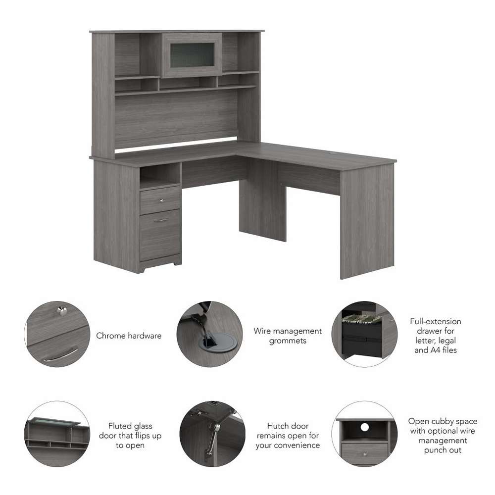 Bush Furniture - Cabot 60W L Shaped Computer Desk with Hutch and Drawers in Modern Gray - CAB046MG veiw 3