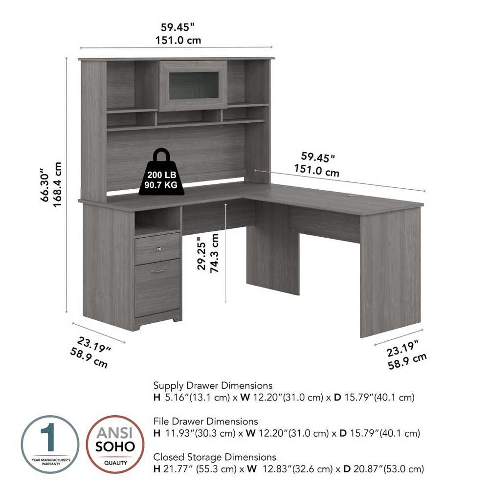Bush Furniture - Cabot 60W L Shaped Computer Desk with Hutch and Drawers in Modern Gray - CAB046MG veiw 7