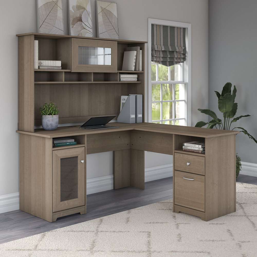 Bush Furniture - Cabot 60W L Shaped Computer Desk with Hutch in Ash Gray - CAB001AG veiw 4