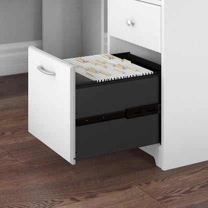 Bush Furniture - Cabot 60W L Shaped Computer Desk with Mid Back Leather Box Chair in White - CAB059WHN veiw 2