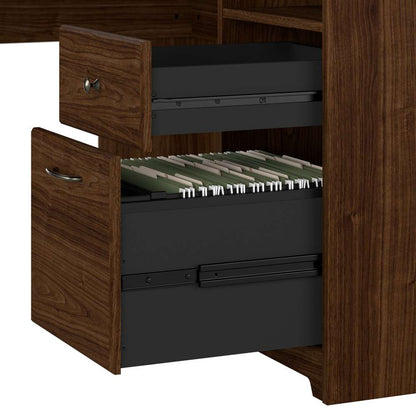 Bush Furniture - Cabot 60W L Shaped Computer Desk with Hutch and 5 Shelf Bookcase in Modern Walnut - CAB011MW veiw 6