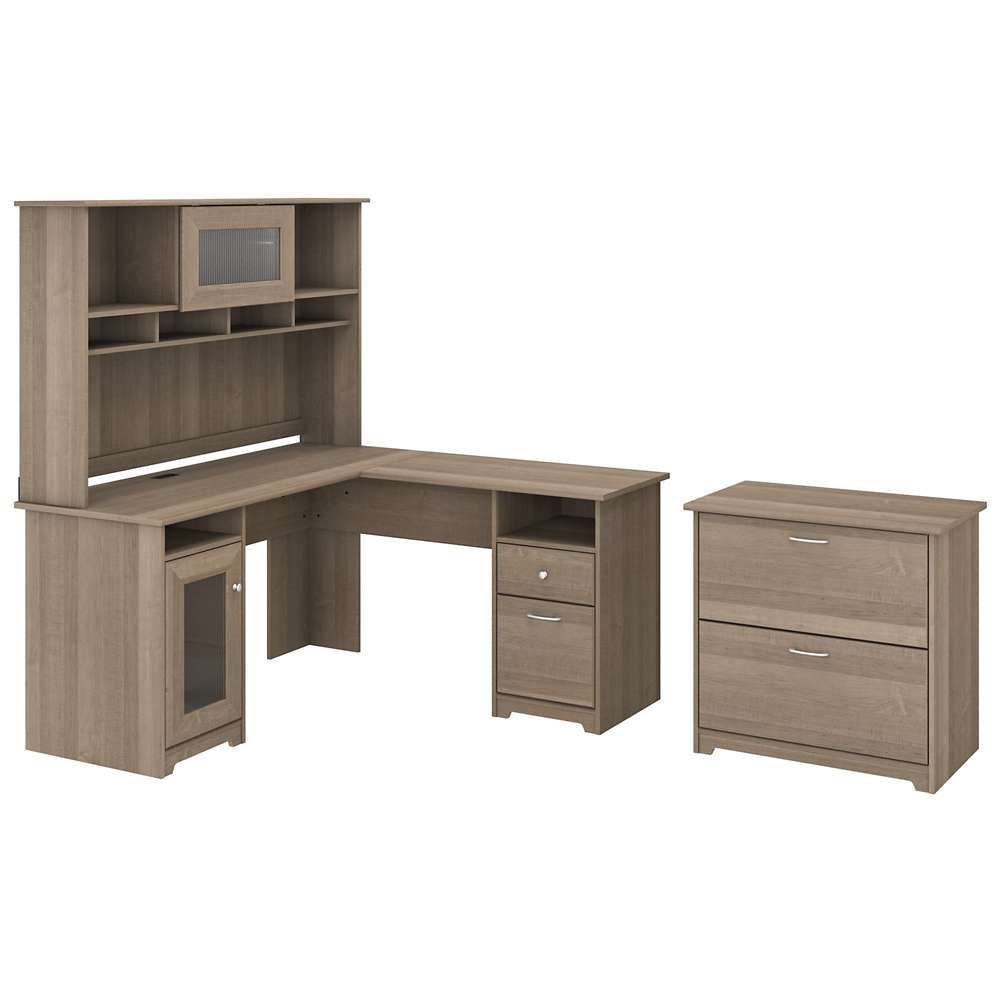 Bush Furniture - Cabot 60W L Shaped Computer Desk with Hutch and Lateral File Cabinet in Ash Gray - CAB005AG veiw 1