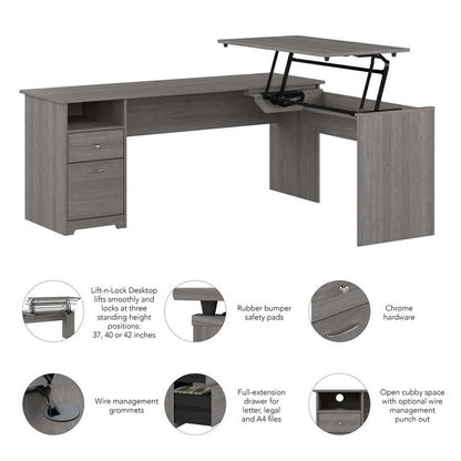 Bush Furniture - Cabot 72W 3 Position Sit to Stand L Shaped Desk in Modern Gray - CAB050MG veiw 4