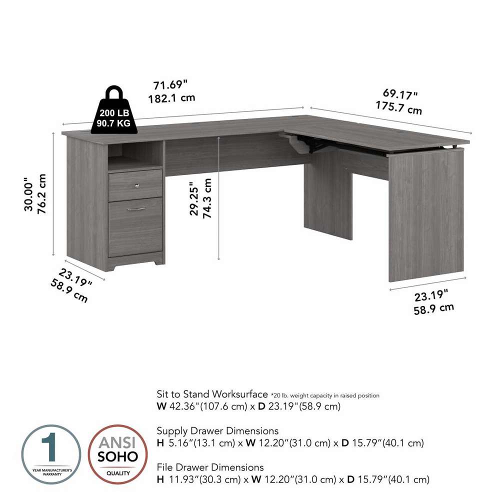 Bush Furniture - Cabot 72W 3 Position Sit to Stand L Shaped Desk in Modern Gray - CAB050MG veiw 8