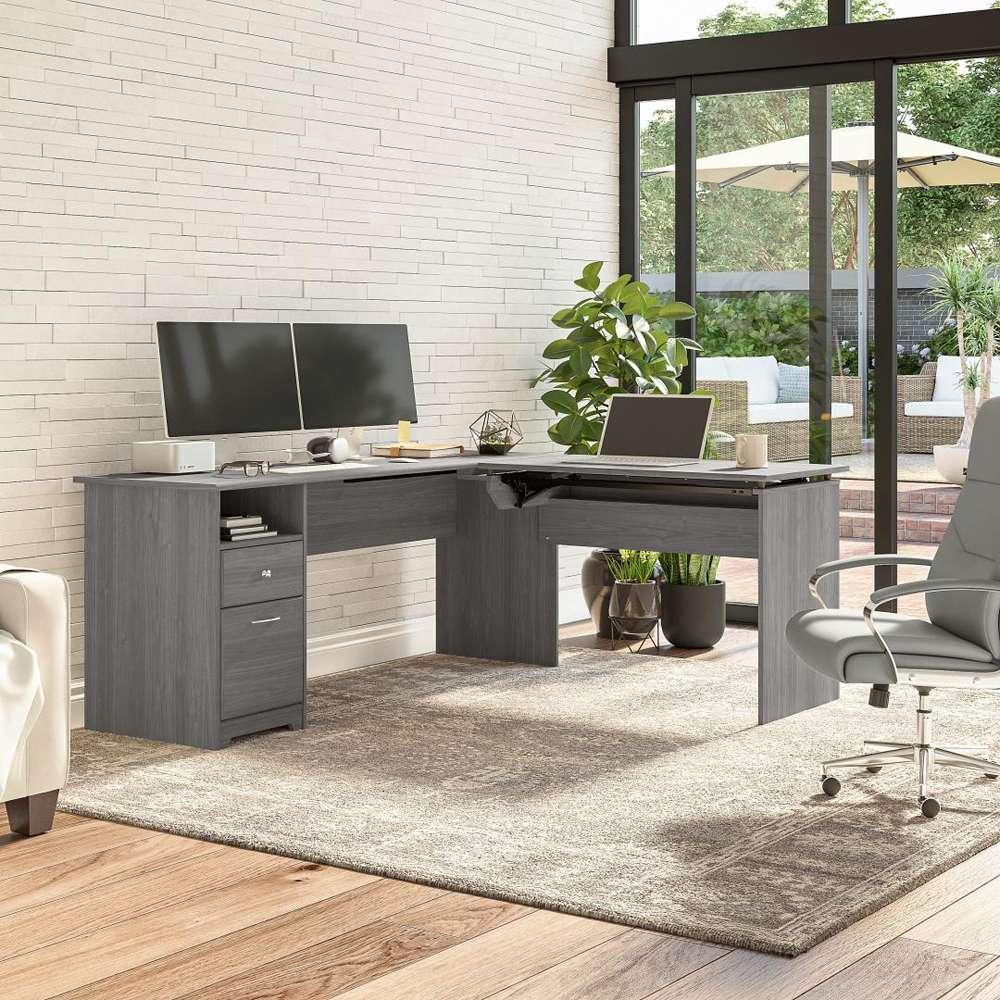 Bush Furniture - Cabot 72W 3 Position Sit to Stand L Shaped Desk in Modern Gray - CAB050MG veiw 10