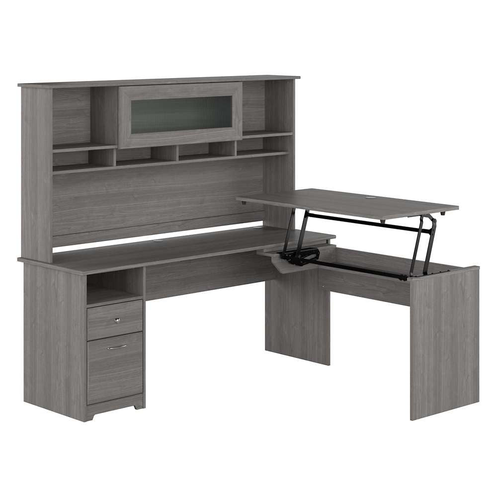 Bush Furniture - Cabot 72W 3 Position Sit to Stand L Shaped Desk with Hutch in Modern Gray - CAB052MG veiw 1