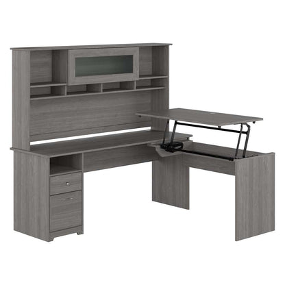 Bush Furniture - Cabot 72W 3 Position Sit to Stand L Shaped Desk with Hutch in Modern Gray - CAB052MG veiw 1