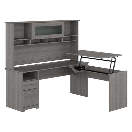 Bush Furniture - Cabot 72W 3 Position Sit to Stand L Shaped Desk with Hutch in Modern Gray - CAB052MG veiw 1