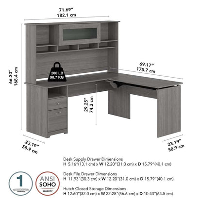 Bush Furniture - Cabot 72W 3 Position Sit to Stand L Shaped Desk with Hutch in Modern Gray - CAB052MG veiw 5