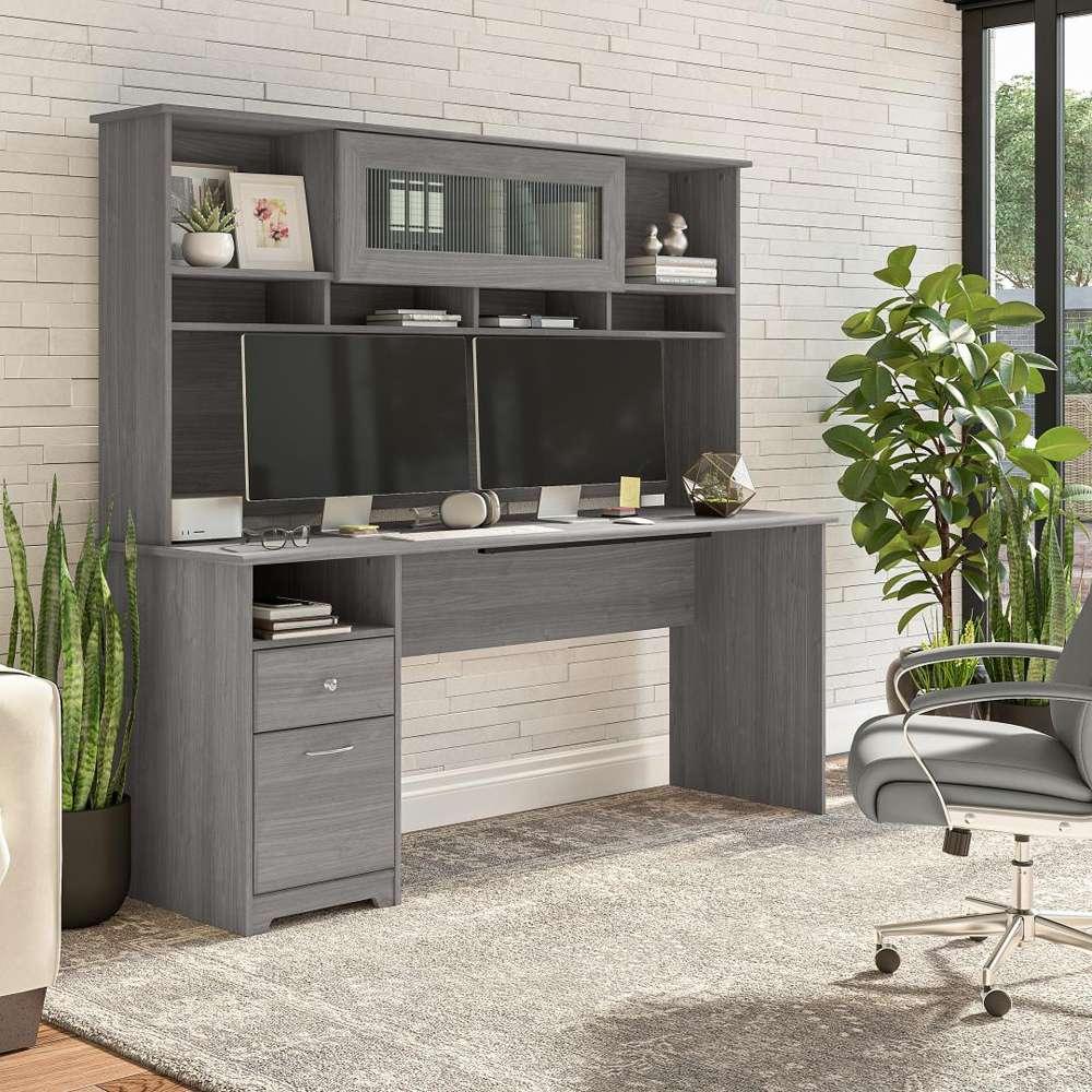 Bush Furniture - Cabot 72W Computer Desk with Hutch in Modern Gray - CAB049MG veiw 2