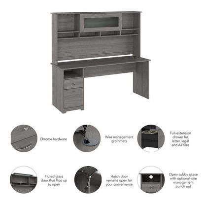 Bush Furniture - Cabot 72W Computer Desk with Hutch in Modern Gray - CAB049MG veiw 3