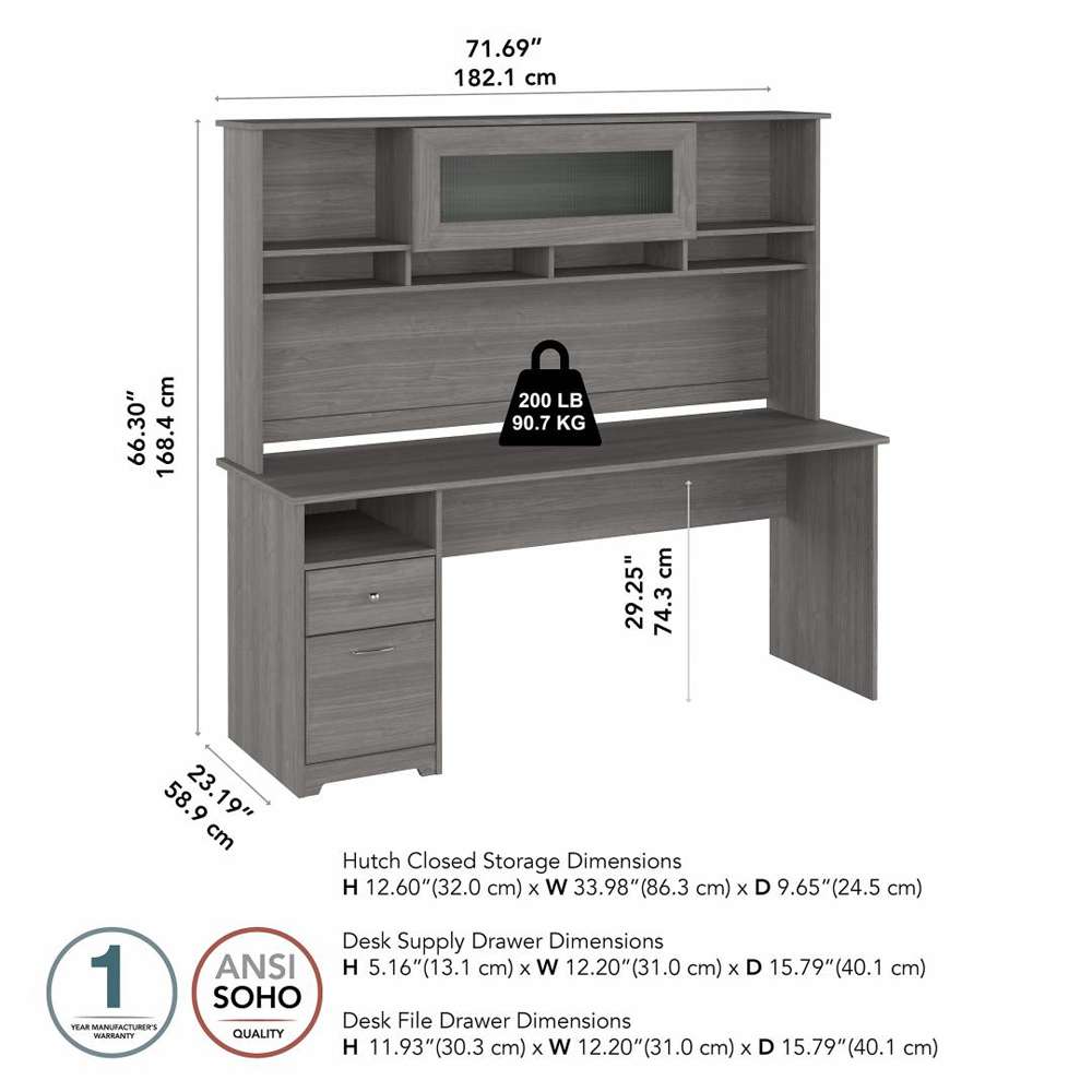 Bush Furniture - Cabot 72W Computer Desk with Hutch in Modern Gray - CAB049MG veiw 7