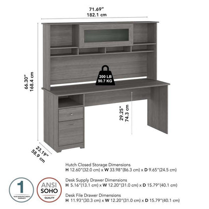 Bush Furniture - Cabot 72W Computer Desk with Hutch in Modern Gray - CAB049MG veiw 7