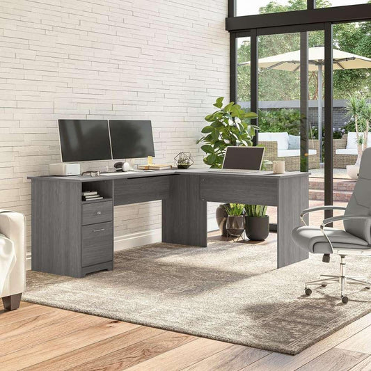 Bush Furniture - Cabot 72W L Shaped Computer Desk with Drawers in Modern Gray - CAB051MG veiw 2