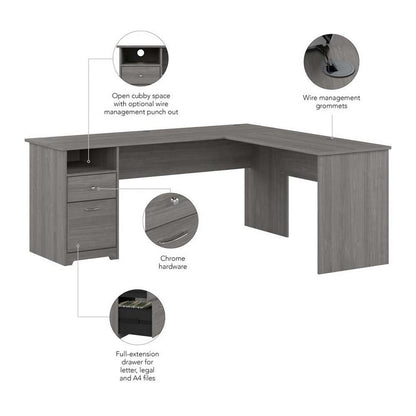 Bush Furniture - Cabot 72W L Shaped Computer Desk with Drawers in Modern Gray - CAB051MG veiw 3