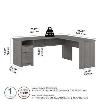 Bush Furniture - Cabot 72W L Shaped Computer Desk with Drawers in Modern Gray - CAB051MG veiw 7