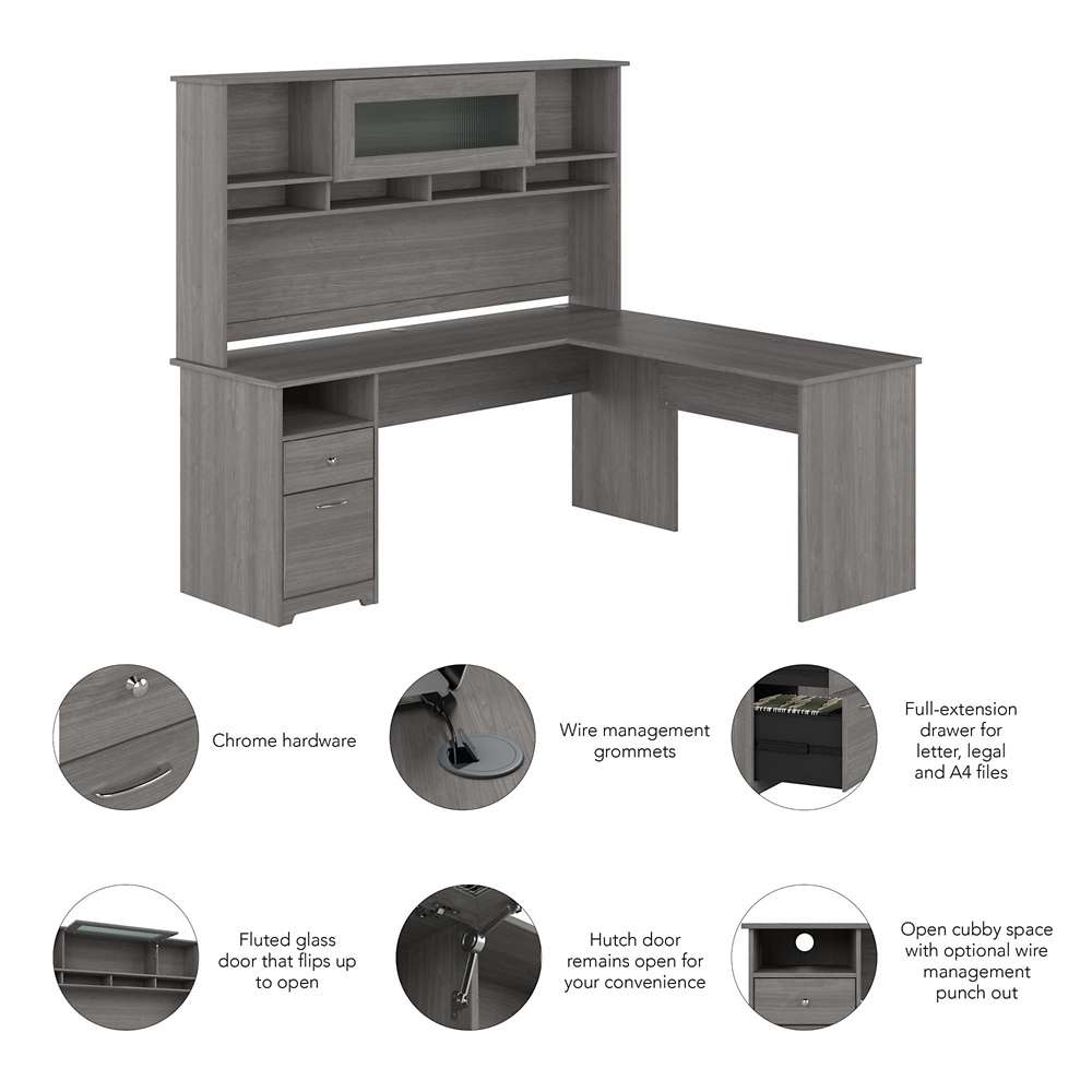 Bush Furniture - Cabot 72W L Shaped Computer Desk with Hutch and Drawers in Modern Gray - CAB053MG veiw 3