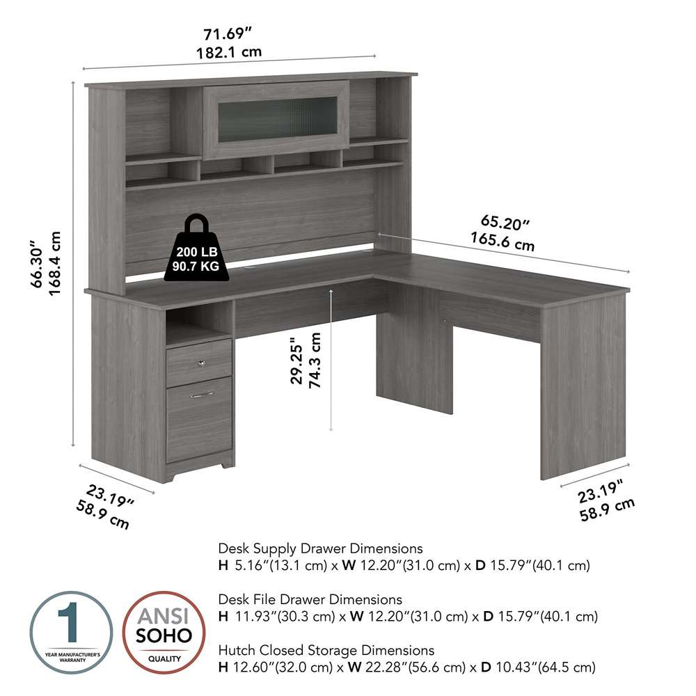 Bush Furniture - Cabot 72W L Shaped Computer Desk with Hutch and Drawers in Modern Gray - CAB053MG veiw 5