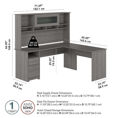 Bush Furniture - Cabot 72W L Shaped Computer Desk with Hutch and Drawers in Modern Gray - CAB053MG veiw 5