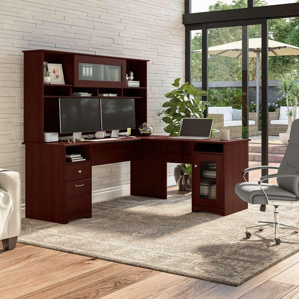 Bush Furniture - Cabot 72W L Shaped Computer Desk with Hutch and Storage in Harvest Cherry - CAB073HVC veiw 2