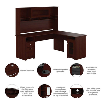 Bush Furniture - Cabot 72W L Shaped Computer Desk with Hutch and Storage in Harvest Cherry - CAB073HVC veiw 3