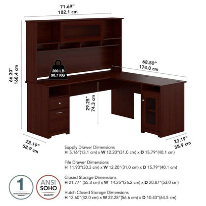 Bush Furniture - Cabot 72W L Shaped Computer Desk with Hutch and Storage in Harvest Cherry - CAB073HVC veiw 5