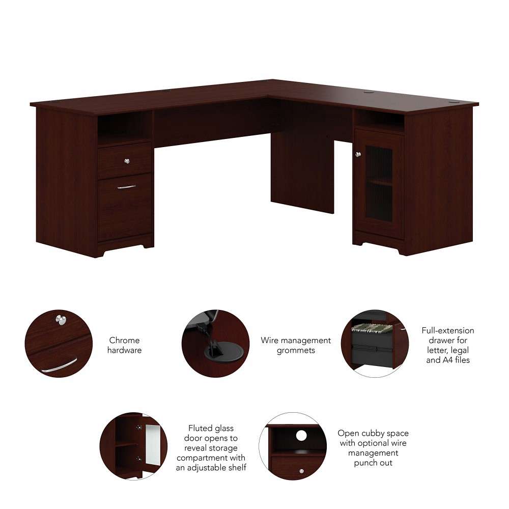 Bush Furniture - Cabot 72W L Shaped Computer Desk with Storage in Harvest Cherry - CAB072HVC veiw 3