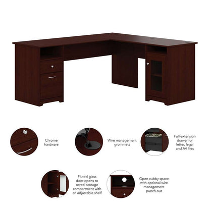 Bush Furniture - Cabot 72W L Shaped Computer Desk with Storage in Harvest Cherry - CAB072HVC veiw 3
