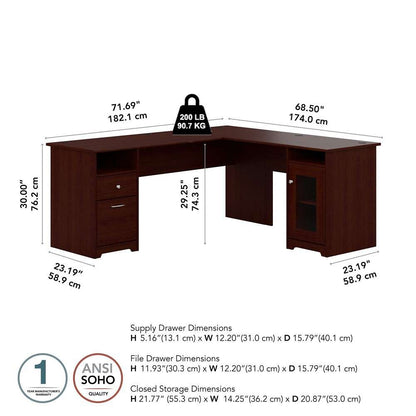 Bush Furniture - Cabot 72W L Shaped Computer Desk with Storage in Harvest Cherry - CAB072HVC veiw 5