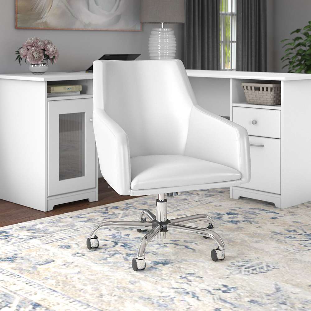 Bush Furniture - Cabot Mid Back Leather Box Chair in White - CAB058WH veiw 2