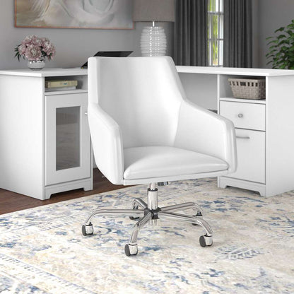 Bush Furniture - Cabot Mid Back Leather Box Chair in White - CAB058WH veiw 2