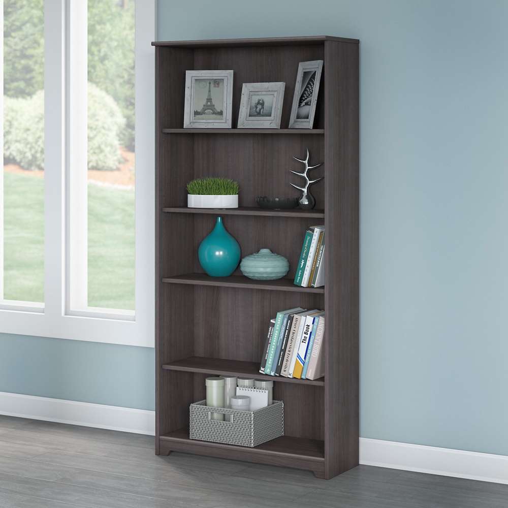 Bush Furniture - Cabot Tall 5 Shelf Bookcase in Heather Gray - WC31766 veiw 2