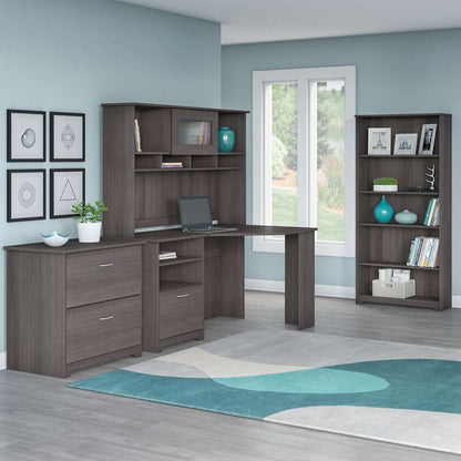 Bush Furniture - Cabot Tall 5 Shelf Bookcase in Heather Gray - WC31766 veiw 4