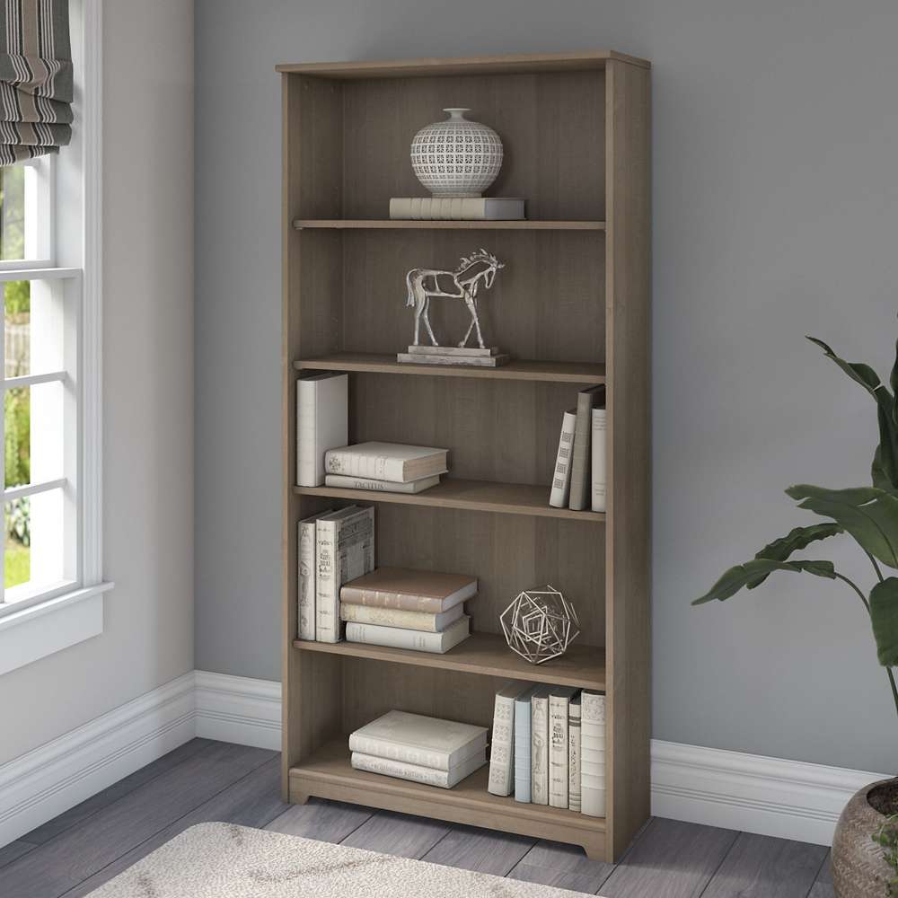 Bush Furniture - Cabot Tall 5 Shelf Bookcase in Ash Gray - WC31266 veiw 4