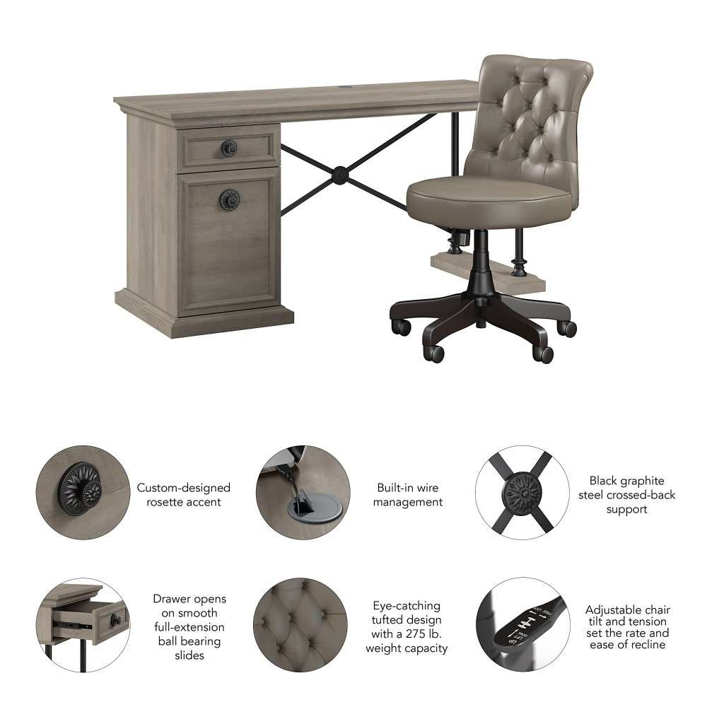 Bush Furniture - Coliseum 60W Designer Desk Set with Office Chair in Driftwood Gray - CSM014DG veiw 3