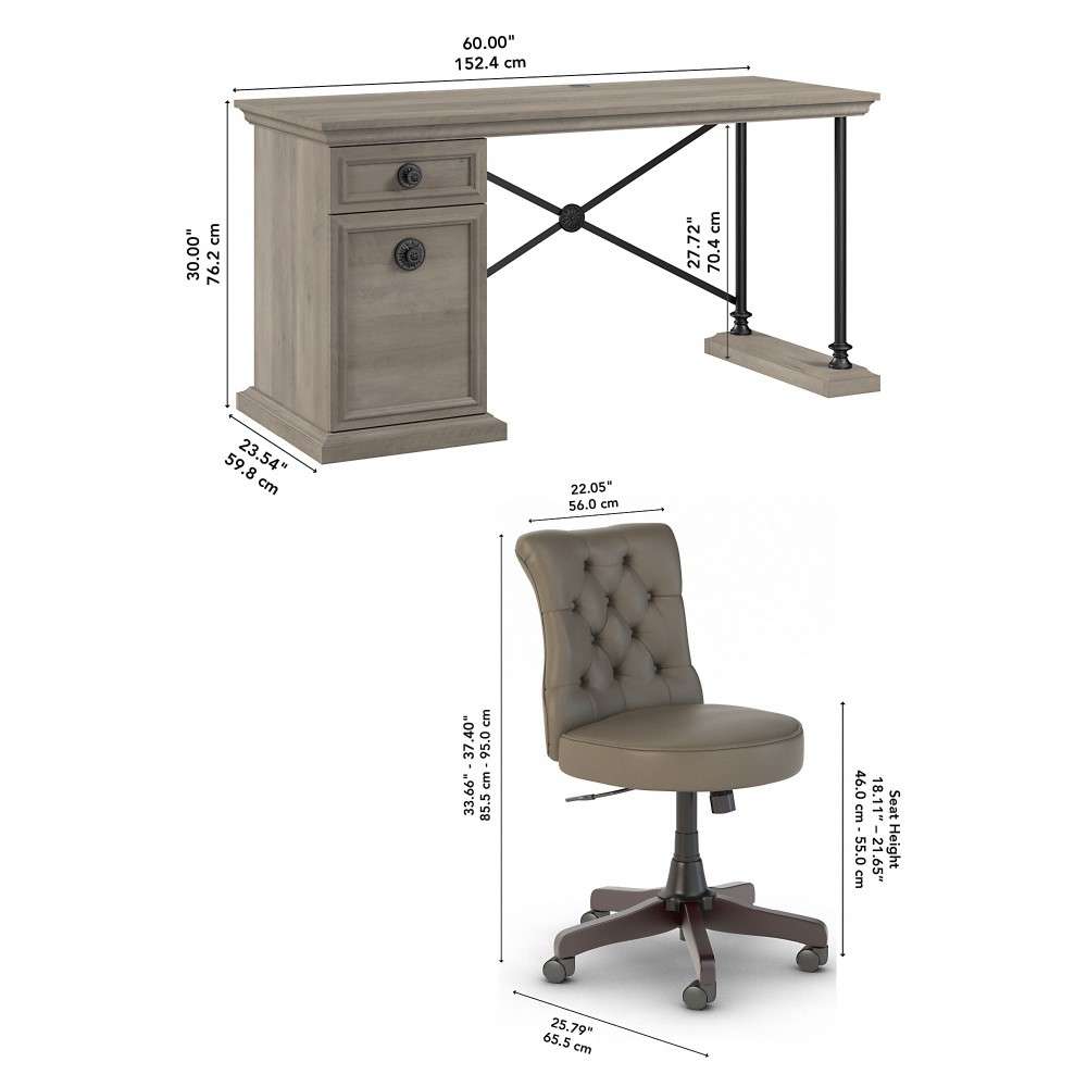 Bush Furniture - Coliseum 60W Designer Desk Set with Office Chair in Driftwood Gray - CSM014DG veiw 5
