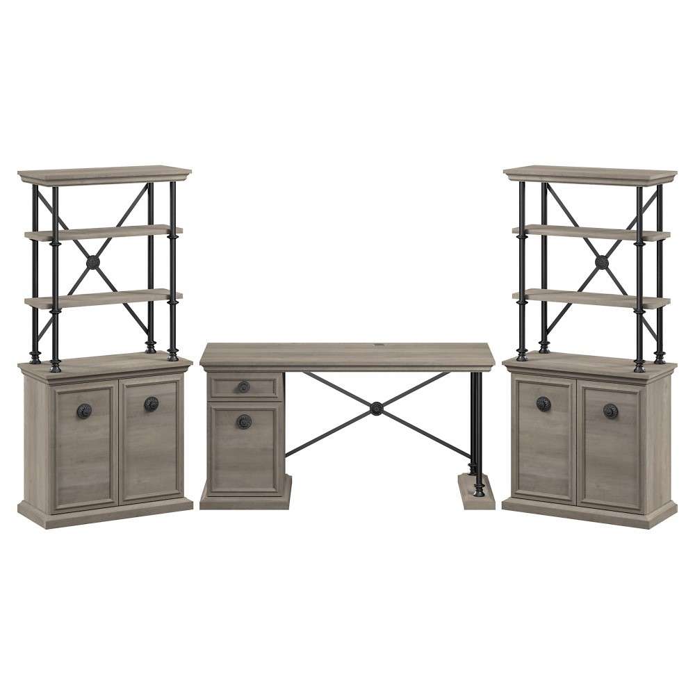 Bush Furniture - Coliseum 60W Designer Desk with (Set of 2) Bookcases with Doors in Driftwood Gray - CSM004DG veiw 1