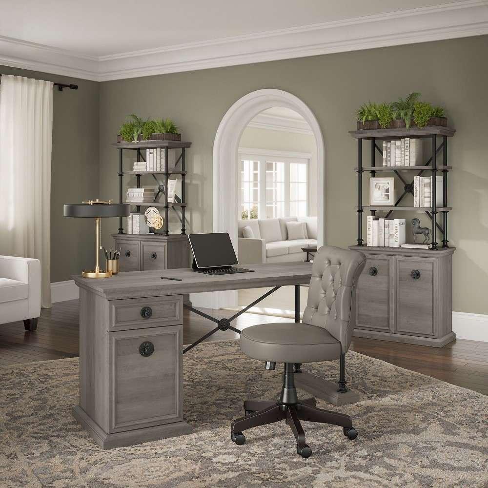 Bush Furniture - Coliseum 60W Designer Desk with (Set of 2) Bookcases with Doors in Driftwood Gray - CSM004DG veiw 2