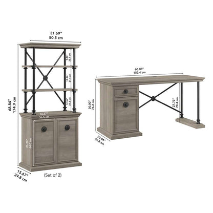 Bush Furniture - Coliseum 60W Designer Desk with (Set of 2) Bookcases with Doors in Driftwood Gray - CSM004DG veiw 6